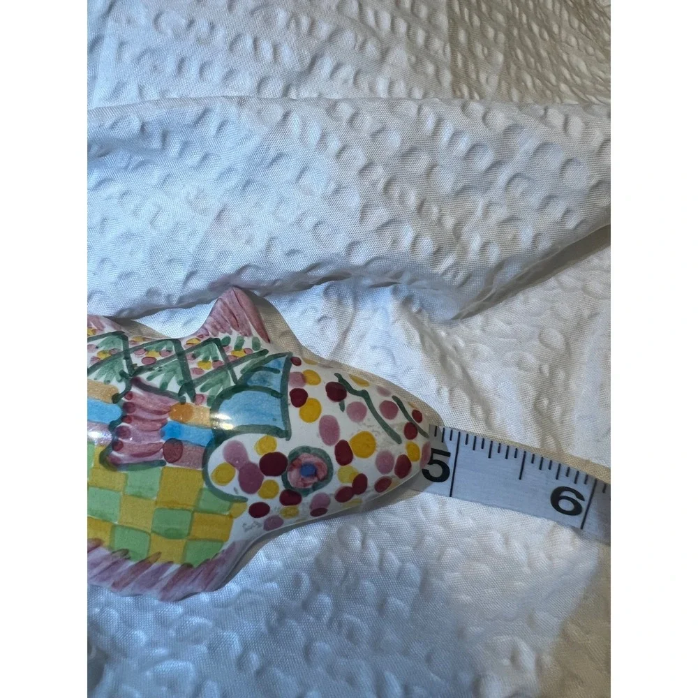 MacKenzie-Childs Ceramic Fish Knob 5in Colorful‎ Checker Pink Pull Handle